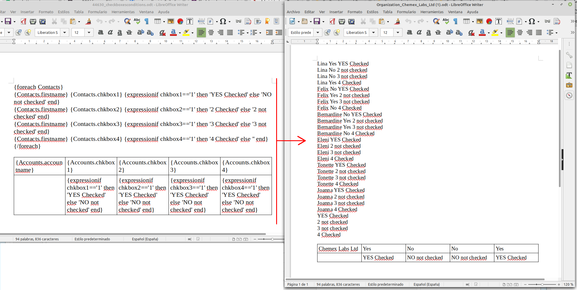 checkboxes gendoc example