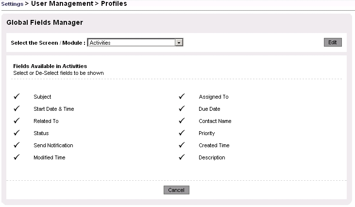 Figure: Fields Manager Activities